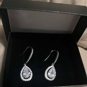 Azazie Silver and Crystal Teardrop Earrings